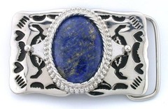 40×30 Oval Natural Lapis Cab Cabochon Silver Color Southwest Western Belt Buckle