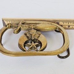 1980 Baron Shriners Masonic Belt Buckle Solid Brass Scimitar Pharaoh Star Vtg