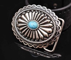 Bling Silver Southeast DIY Floral Turquoise Leather Belt Buckle Replacement 40mm
