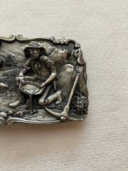 1981 Siskiyou Buckle & Arroyo Grande Gold Miner Panning Mule Belt Buckle Pewter