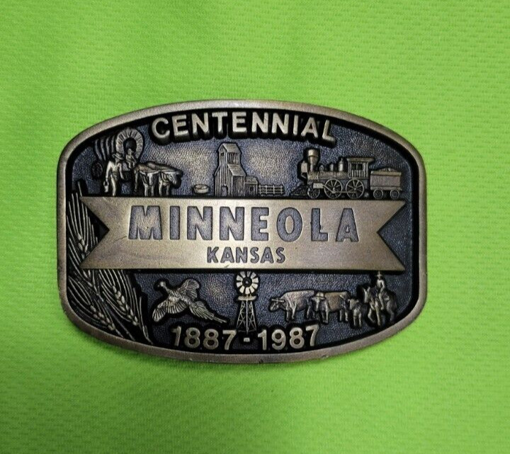 Minneola Kansas Centennial 1887-1987 Brass Belt Buckle Limited Edition