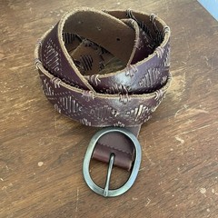 Lucky Brand Leather Belt Brown Silver Buckle Western Southwestern Style Sz38 (L)