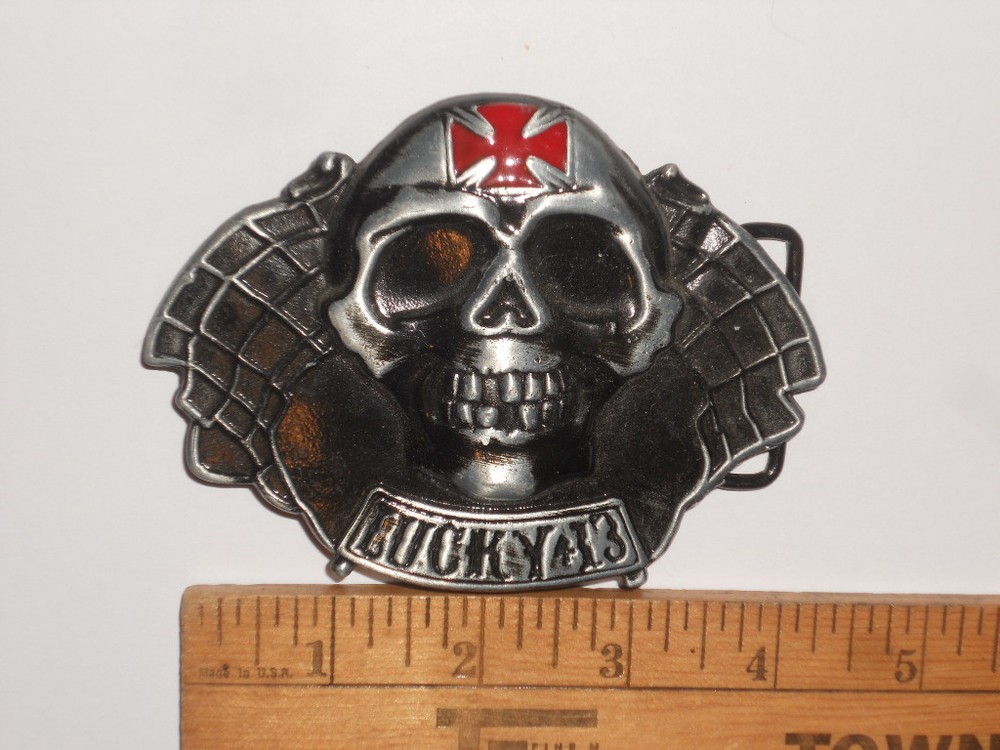Metal Biker Belt Buckle With Skull And Cross 41/2&Prime; W X 3 1/4&Prime; T NWT