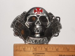 Metal Biker Belt Buckle With Skull And Cross 41/2&Prime; W X 3 1/4&Prime; T NWT