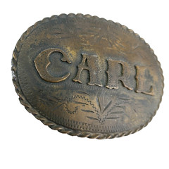 Vintage Carl Etched Belt Buckle 1981 Spec-Cast Denver Walking Dead Cosplay