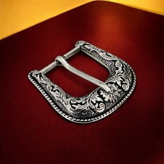 Western Cowboy Silver Flower Engraved Belt Pin Buckle Fits 1-1/2&Prime; Strap