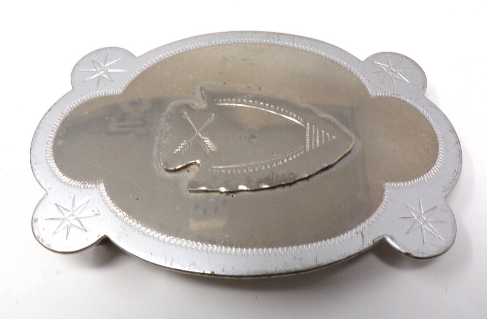 Metal Silver Tone Vintage Arrow Head Oval Belt Buckle Collectible