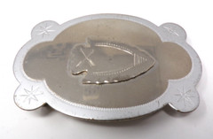 Metal Silver Tone Vintage Arrow Head Oval Belt Buckle Collectible