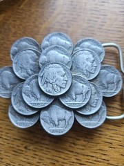 Vintage Faux Indian Head & Buffalo Nickel Belt Buckle 1986 Made In USA