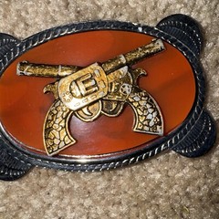 Vintage Metal and Plastic Western Belt Buckle Crossed Pistols Made in Japan