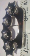 Rock Rebel 4 Skulls Metal & Lacquered Belt Buckle Silver & Black