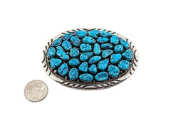 Vintage Native American Turquoise Nugget Cluster Belt Buckle Handmade Jewelry