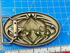 Skulls With Poker Cards Spade Bikers Metal Raised 3D Belt Buckle