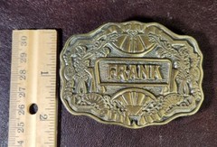 1970s Oden Inc. Brass/Bronze « Frank » Belt Buckle, Personalized Name, EUC