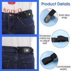 Ptwola 2 Pcs Men Side Belts No Buckle Elastic Belt Without One Size, Black