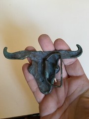 Belt Buckle Longhorn Cow Scull Brass Unmarked