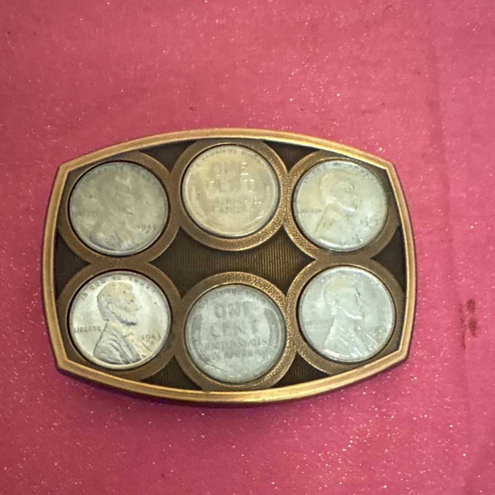 Men&rsquo;s Western Coin Money Belt Buckle Metal, 6-Coin Design, 1.5 in Fit