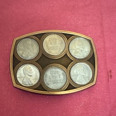Men&rsquo;s Western Coin Money Belt Buckle Metal, 6-Coin Design, 1.5 in Fit