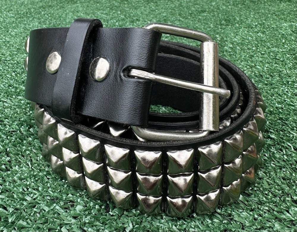 VTG 90s Manzoor Leather 3 Row Pyramid 1/2” Studded Belt Mens XL USA Made