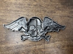 Vintage Winged Skull and Crossbones Belt Buckle Estate Sale Flying Skull Biker