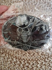 Western Skull Buckle Cowboy Hat Black Silver Rodeo Buckle New Sealed