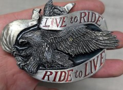 vintage USA made BIKER belt buckle LIVE TO RIDE america EAGLE motorcycle western