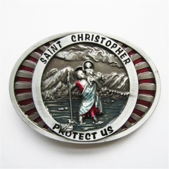 Vintage Style Enamel Saint Christopher Protect Us Belt Buckle Also Stock in US