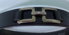 HUGO BOSS Black Leather Belt Metal Buckle Women Italy (88459)