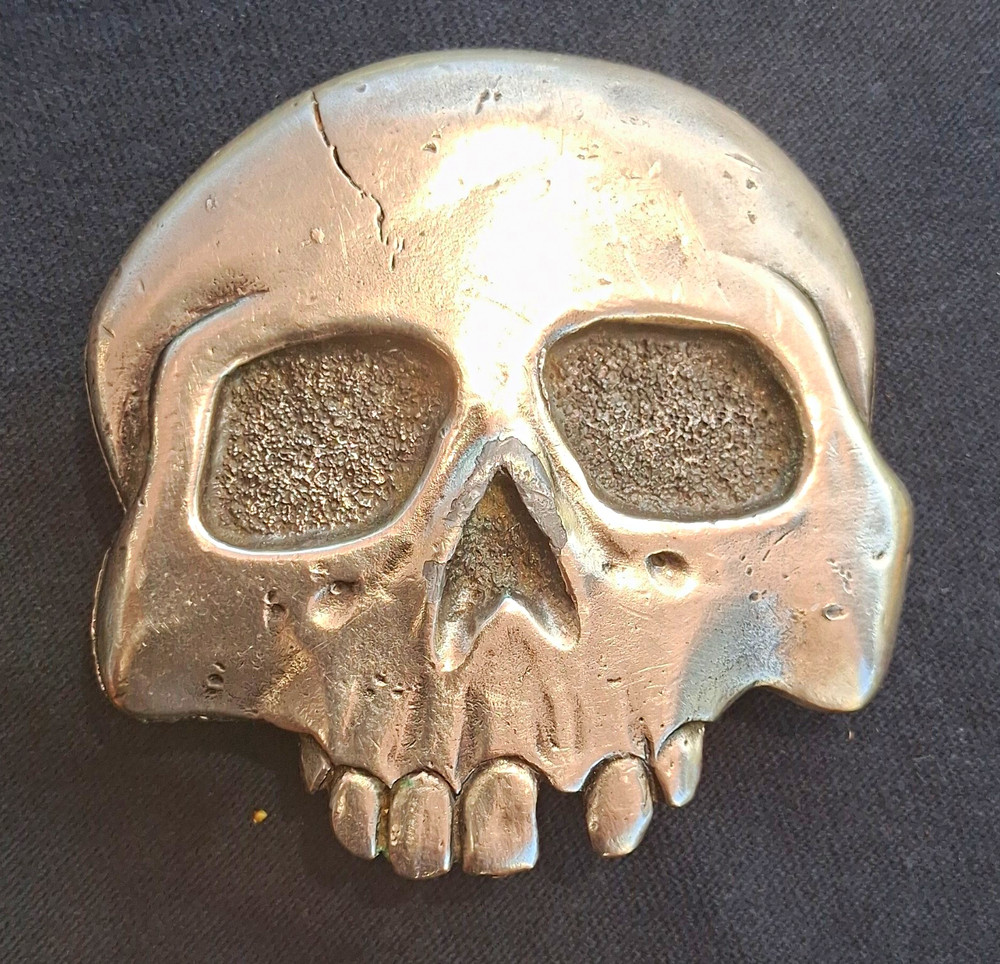Buckle Co Skull Belt Buckle Silver Metal Made in USA Vintage 1976 MPN 962