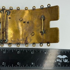 Vintage Maya Mexico Brutalist Mixed Metal Belt Buckle Clay Mask Enamel Folk Art