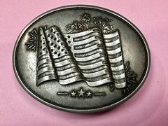 American US Flag Stars Stripes Patriotic Belt Buckle & Can holder by BevBuckle