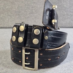 Vintage Black Leather Duty Utility Belt Double Prong Buckle Sz 36 Don Hume Mod