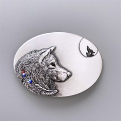 Vintage Silver Plated Wolf Oval Belt Buckle Boucle de Ceinture