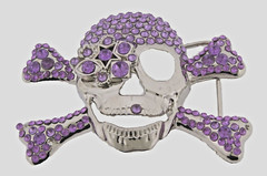 Skull Belt Buckles Crossbones Halloween Pirate Costume Bling Purple Rhinestones