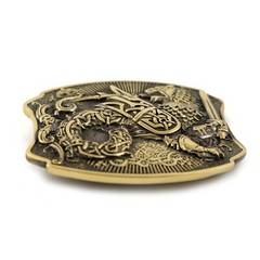 Semargl solid brass belt buckle, handmade Mythical winged lion Simargl buckle