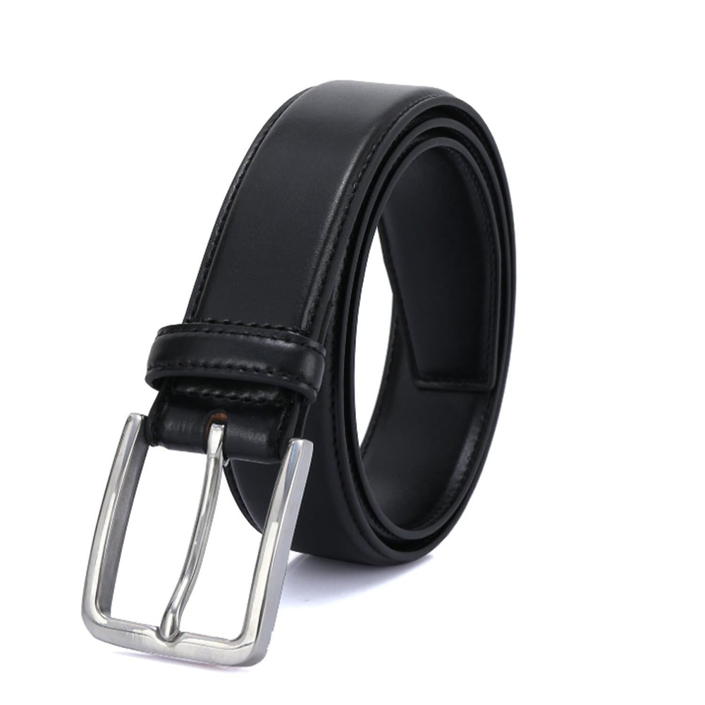 DOSHI Vegan Leather Belt for Men – 1 3/8&Prime; Width, PVD Polished 32, Black