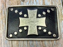 Centered Iron Cross Religious Gothic Punk Biker Vibe Leather Metal Belt Buckle