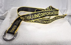 Ethika Adjustable Belt Black Yellow Text Pattern Metal Buckle Polyester