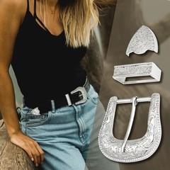QuneusHot 6 Pieces Cowboy Replacement Belt Buckle Set Large, Shiny Silver