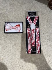 Halloween Bloody Bow Tie & Matching Suspenders Set Tuxedo Wedding Prom Youth Men
