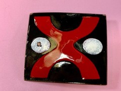 X Logo? Pattern Red Black Enamel Artisan? Vintage Belt Buckle