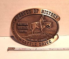 M.J. Mackenzie Hooves of History 2000 Cattle Drive Belt Buckle Cochrane, Alberta