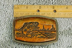Bass Fishing vintage belt buckle western leather on metal Alumaline