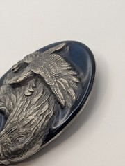 Vtg Eagle Blue Enamel Inlay Belt Buckle Pewter 3D Design Siskiyou 1990