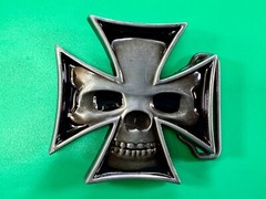 Maltese Iron Cross with Skull Reflective Cutout Gothic Punk Vibe Belt Buckle