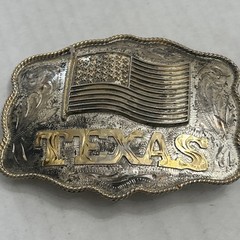 Vintage Texas, U.S. Flag Large Western Distressed Cowboy Buckle Made In Mexico