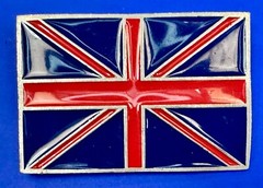 British UK Flag Union Jack Blue & Red Enameled Silver Tone MOBTOWN Belt Buckle