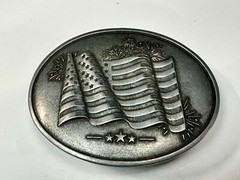American US Flag Stars Stripes Patriotic Belt Buckle & Can holder by BevBuckle