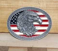 Vintage Bald Eagle Head Mens Belt Buckle American Flag Legends West EJC 2002 USA
