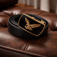 Men Eagle Buckle Belt Automatic Ratchet PU Leather Adjustable Black